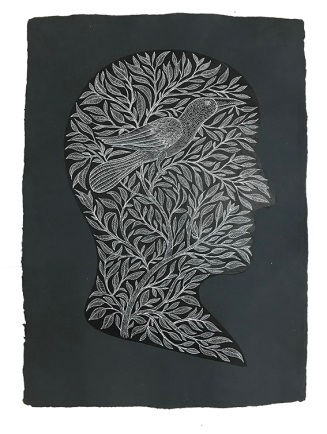 Enramado 1<br/>Acrílico y rotulador sobre papel Indio
Khadi, hecho a mano a partir de trapos
reciclados.
2018.
55 x 78 cm