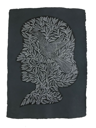 Enramado 2<br/>Acrílico y rotulador sobre papel Indio
Khadi, hecho a mano a partir de trapos
reciclados.
2018.
55 x 78 cm